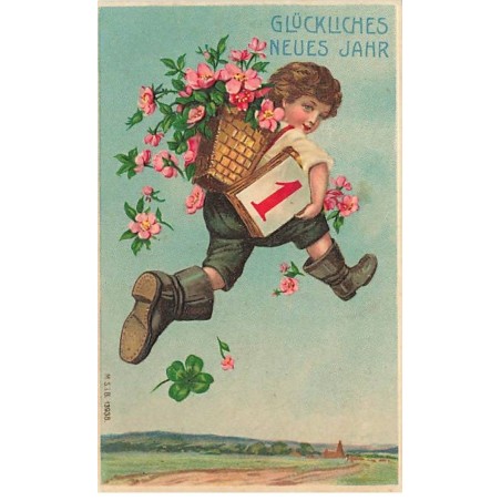 n°25988 - Carte Gaufrée - Nouvel An - MSIB 1938 - Enfant portant des bottes de sept lieues