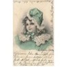 n°25994 - Fantaisie - Style Clapsaddle - Portrait d'une jeune fille portant une robe verte avec de la dentelle