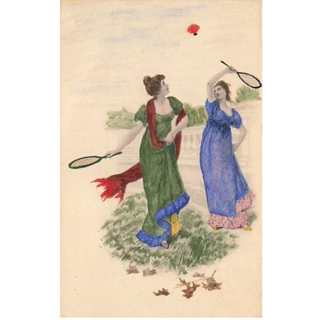 n°25997 - Fantaisie - Deux jeunes femmes jouant au badminton