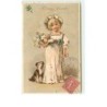 n°12727 - Carte Gaufrée - Bonne Année - Fillette avec un chien