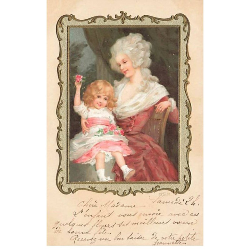n°26013 - Carte Gaufrée - Fantaisie - MSM - Fillette assise sur les genoux d'une femme