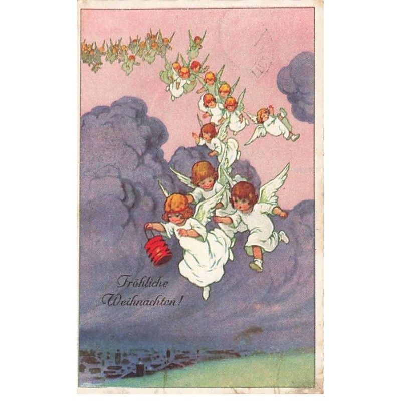 n°26017 - Noël - Fröhliche Weihnachten - Procession d'anges descendant du ciel