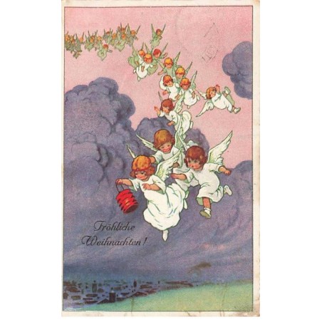 n°26017 - Noël - Fröhliche Weihnachten - Procession d'anges descendant du ciel