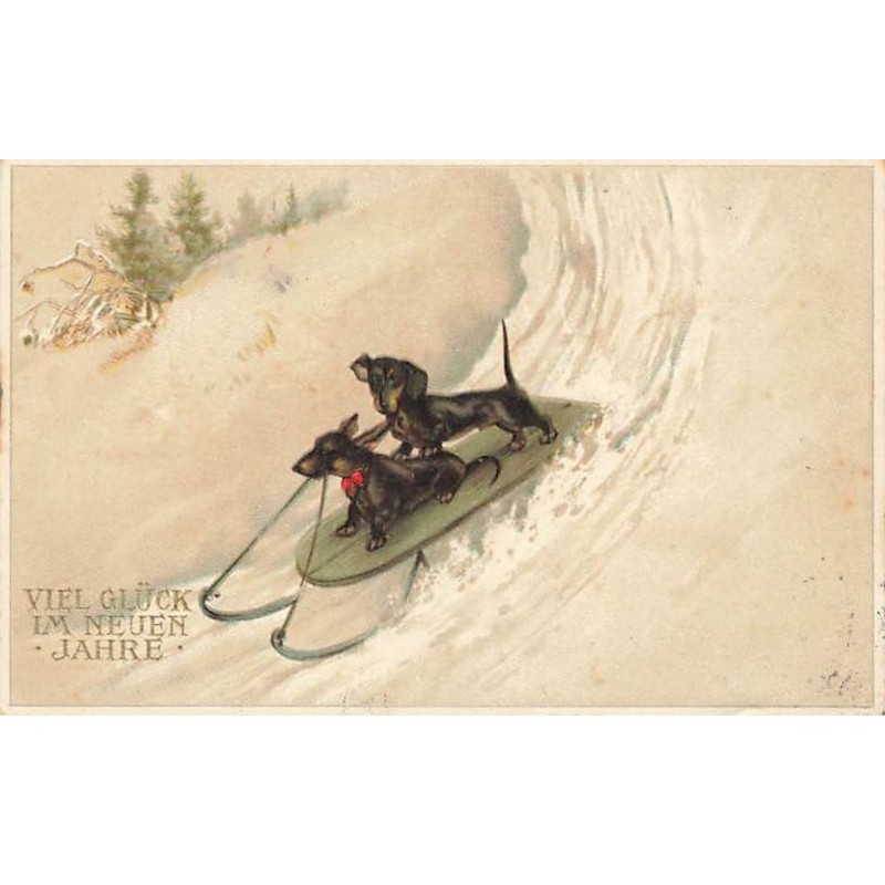 n°26026 - Nouvel An - Viel Glück Im Neuen Jahre - Teckels sur une luge - Dackel