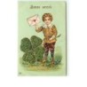 n°12729 - Carte Gaufrée - Bonne Année - Garçon apportant une enveloppe et trèfle à 4 feuilles