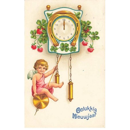 n°26028 - Nouvel An - Gelukkig Nieuwjaar - Ange assis sur le balancier d'une pendule