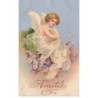 n°26034 - Fantaisie - Amitié - Clapsaddle - Ange avec un voile, assis sur des fleurs