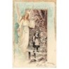 n°26038 - Carte Gaufrée - Ange gardien veillant sur une fillette sur un pont