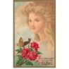 n°26042 - Carte Gaufrée - Ange - The simplest wishes most ... - Papillon au-dessus de roses, sous le visage d'une femme