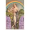 n°26053 - Fantaisie - Jeune femme se recoiffant au milieu d'un pré, sous un arc-en-ciel - Iris