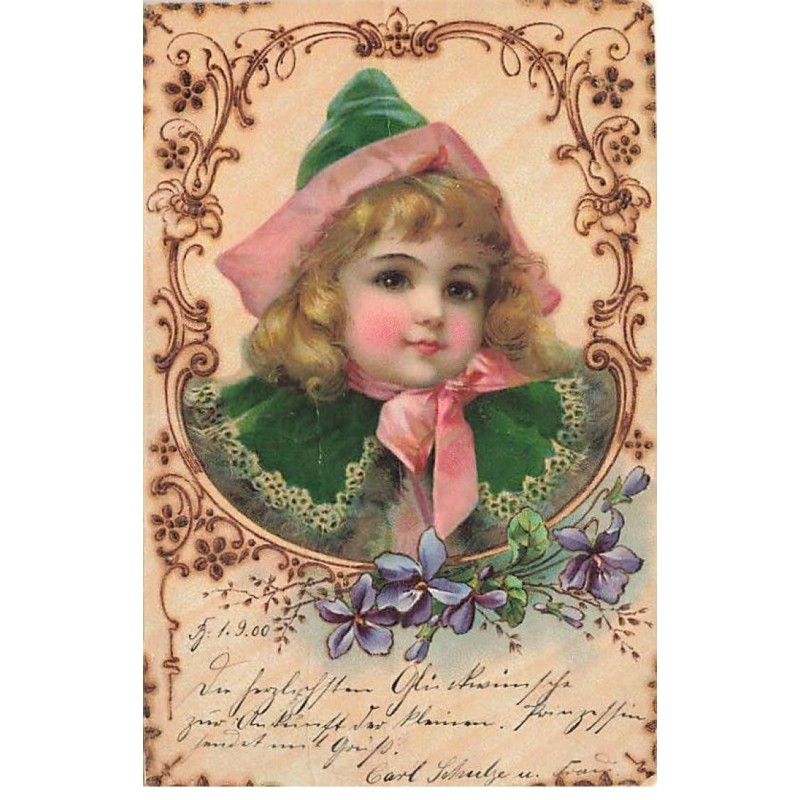 n°26060 - Fantaisie - Clapsaddle, Brundage - Portrait d'une fillette avec des violettes - Carte vendue en l'état