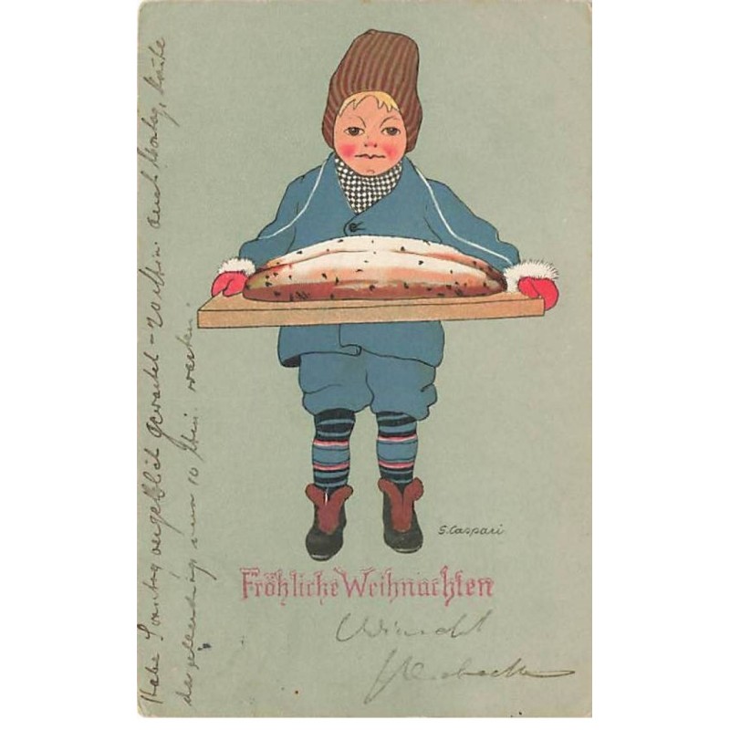 n°26064 - Noël - S. Caspari - Fröhliche Weihnachten - Garçon apportant des pains sur un plateau