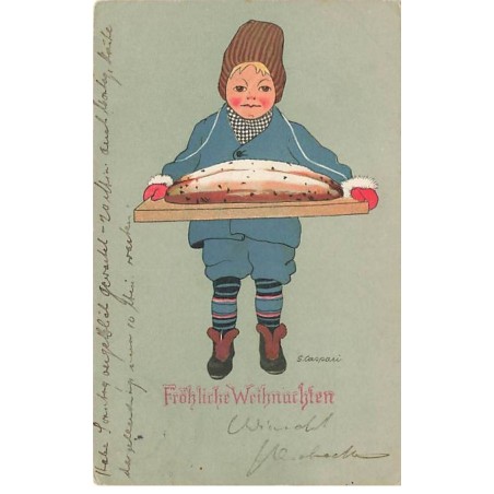 n°26064 - Noël - S. Caspari - Fröhliche Weihnachten - Garçon apportant des pains sur un plateau