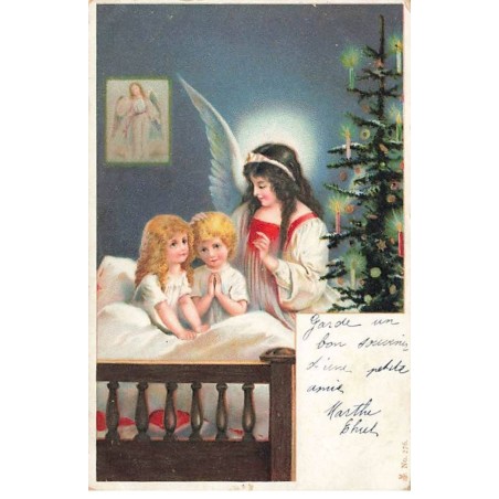 n°26069 - Heureux Noël - Ange gardien près d'enfant dans un lit