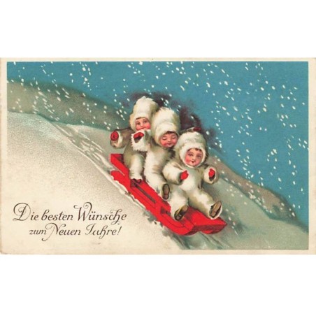 n°26077 - Nouvel An - Clapsaddle - Enfants sur une luge