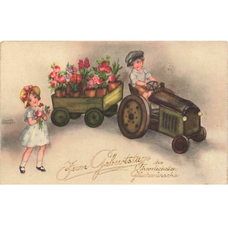 n°26082 - Hannes Petersen - Zum Geburtstage de Herzlichen Glückwünsche - Garçon sur un tracteur