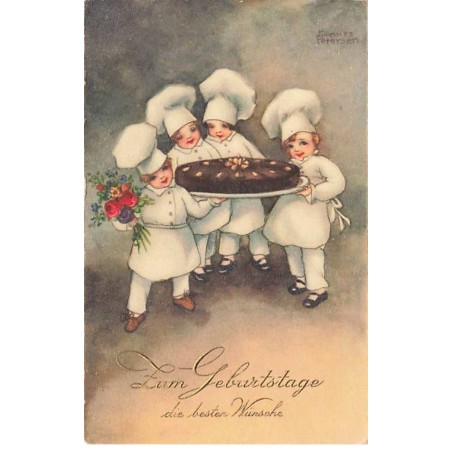 n°26083 - Hannes Petersen - Zum Geburtstage die besten Wünsche - Cuistots apportant un gâteau