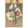 n°26084 - Carte Gaufrée - Couple de Colombes sur une enveloppe décorée de fleurs