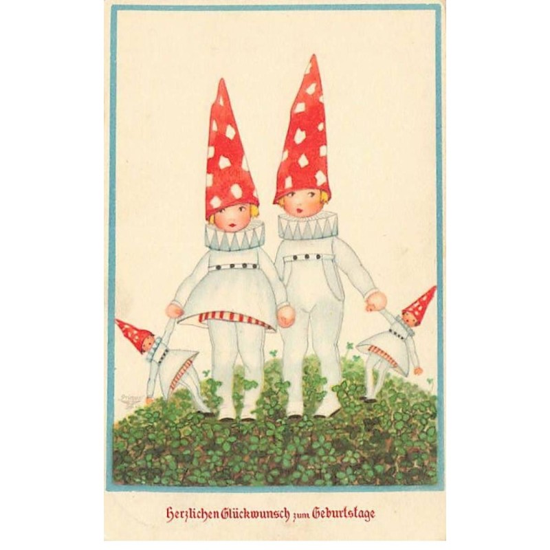 n°26086 - Herzlichen Glückwunch zum Geburtstage - Couple d'enfants, portant des chapeaux pointus