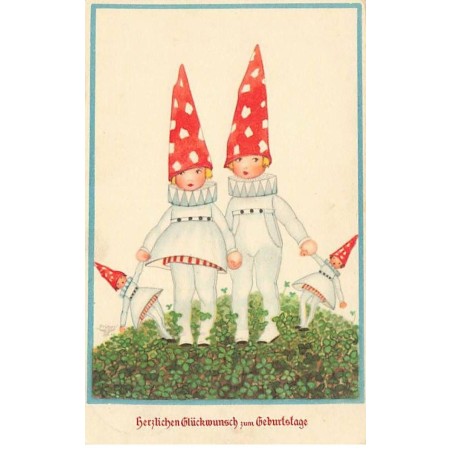 n°26086 - Herzlichen Glückwunch zum Geburtstage - Couple d'enfants, portant des chapeaux pointus