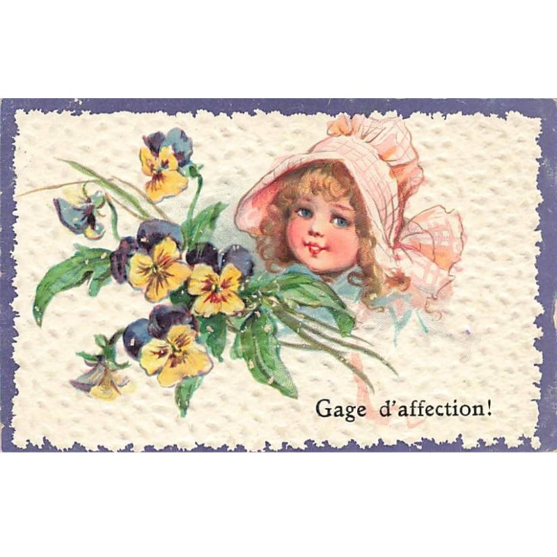 n°26093 - Carte Gaufrée - Style Brundage - Gage d'Affection - Fillette avec des pensées