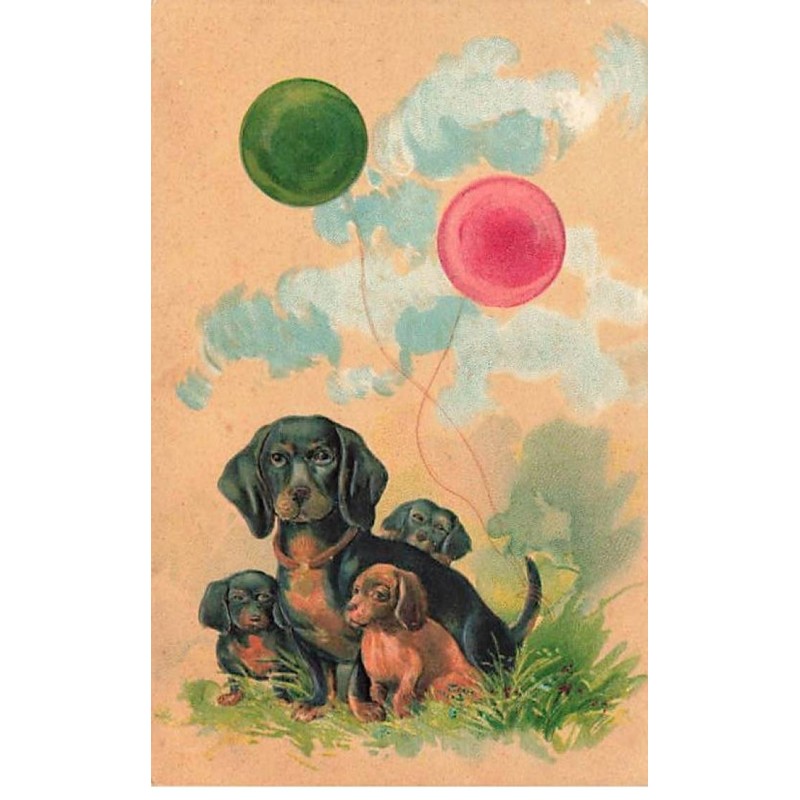 n°26097 - Carte Gaufrée - Animaux - Chien - Teckels avec des ballons - dackel