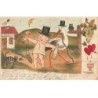 n°26099 - Fantaisie - Angelot trinquant avec un ver e vin - chat, cigogne, hibou - Storchheim
