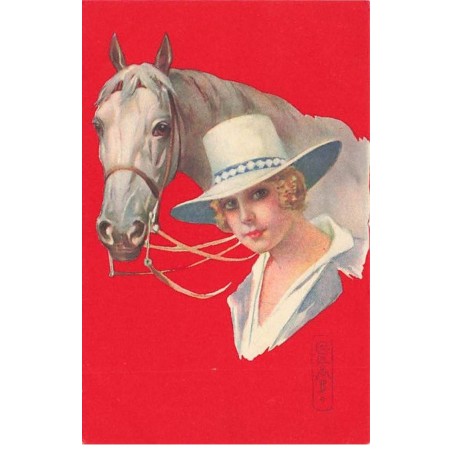 n°26101 - Illustrateur - E. Colombo - Portrait d'une femme près d'un cheval