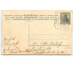 n°12739 - Carte Gaufrée - Herzlichen Glückwunsch zum Neuen Jahre - Ange buvant assis sur le balancier d'une pendule