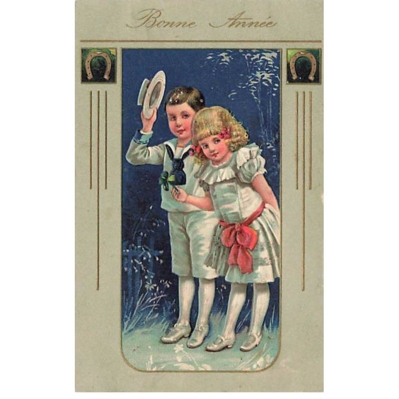 n°26111 - Carte Gaufrée - Série 7372 - Bonne Année - Couple d'enfants