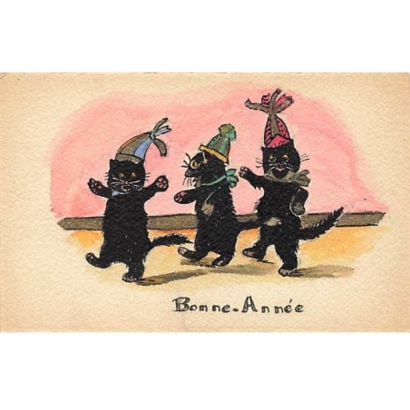 n°26114 - Nouvel An - Bonne Année - Procession de chats noirs portant des chapeaux