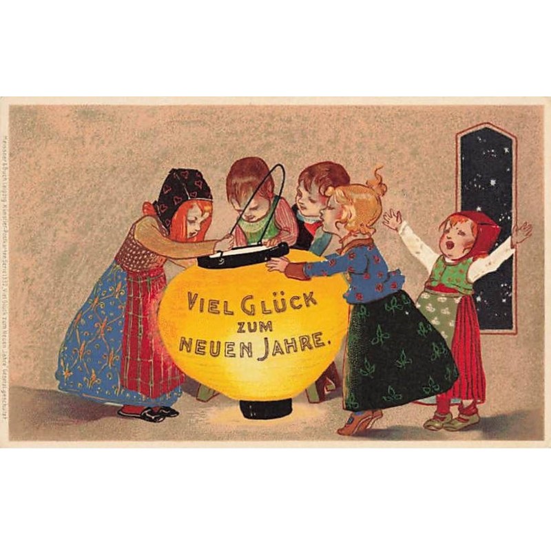 n°26119 - Nouvel An - Meissner - Viel Glück zum Neuen Jahre - Enfants autour d'un lampion