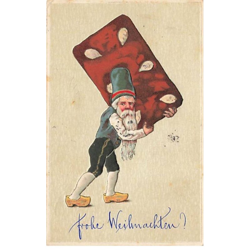 n°26122 - Carte Gaufrée - Noël - Fröhe Weihnachten - Lutin portant un gateau sur les épaules