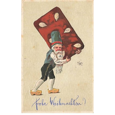 n°26122 - Carte Gaufrée - Noël - Fröhe Weihnachten - Lutin portant un gateau sur les épaules