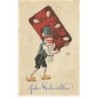n°26122 - Carte Gaufrée - Noël - Fröhe Weihnachten - Lutin portant un gateau sur les épaules
