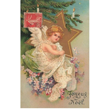 n°26123 - Clapsaddle - Joyeux Noël - Ange assis près d'un sapin