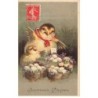 n°26133 - Carte Gaufrée - Joyeuses Pâques - Des poussins près de paniers remplis d'oeufs
