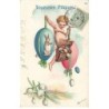 n°26134 - Carte Gaufrée - Joyeuses Pâques - Ange transportant des oeufs