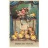 n°26136 - Heureuses Pâques - Poussins regardant un spectacle d'Arlequin, Guignol