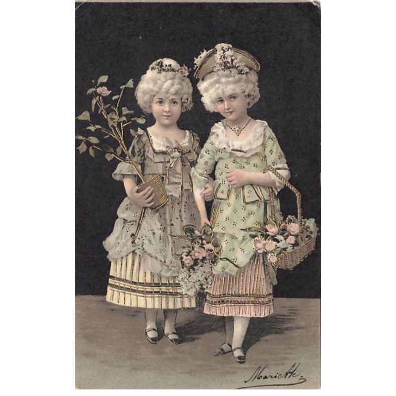 n°26146 - Fantaisie - Deux jeunes filles avec des fleurs