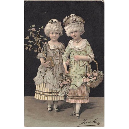 n°26146 - Fantaisie - Deux jeunes filles avec des fleurs