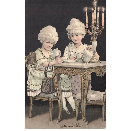 n°26148 - Fantaisie - Deux jeunes filles prenant le thé