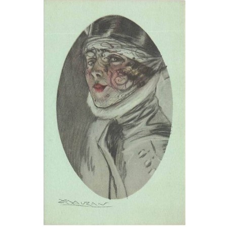 n°26151 - Illustrateur L.A. Mauzan - Jeune femme portant une voilette, dans un médaillon