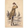 n°26156 - Carte Peinte à la Main - Nénette - Jeune femme se promenant - Mode