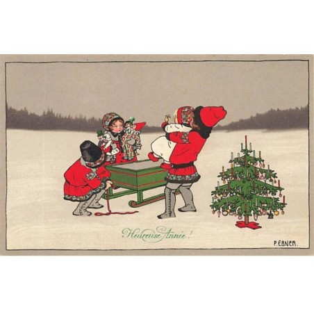 n°26159 - P. Ebner - MM Vienne 897 - Heureuse Année - Enfants mettant un bébé, et des cadeaux dans une luge