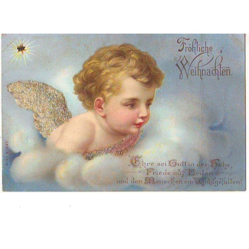 n°12748 - Carte avec Paillettes - Fröhliche Weihnachten - Ange