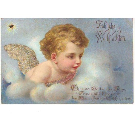 n°12748 - Carte avec Paillettes - Fröhliche Weihnachten - Ange