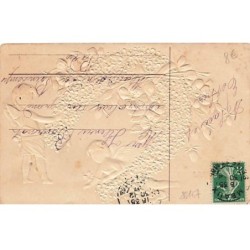 n°26167 - Carte Gaufrée - Bonne et Heureuse Année - Anges près d'un fer à cheval fleuri