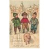 n°26175 - Carte Gaufrée - Nouvel An - Enfants suivant un cochon