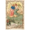 n°26177 - Carte Gaufrée - Noël - Vroolijk Kerstfeest - Anges gardiens veillant sur des couples marchant dans la nuit